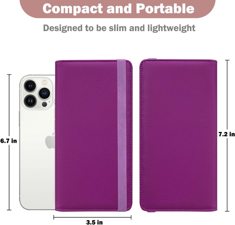 Hot Cool Checkbook Cover with Elastic Band - Premium Leather Clear PVC Divider Durable, Compact, and Multi-Functional Holder Wallet Case for Man and Woman, Litchi - Purple - Image 4